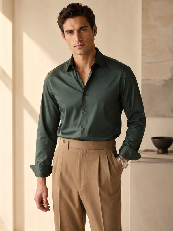 Relaxed-Fit Solid Color Long Sleeve Shirt