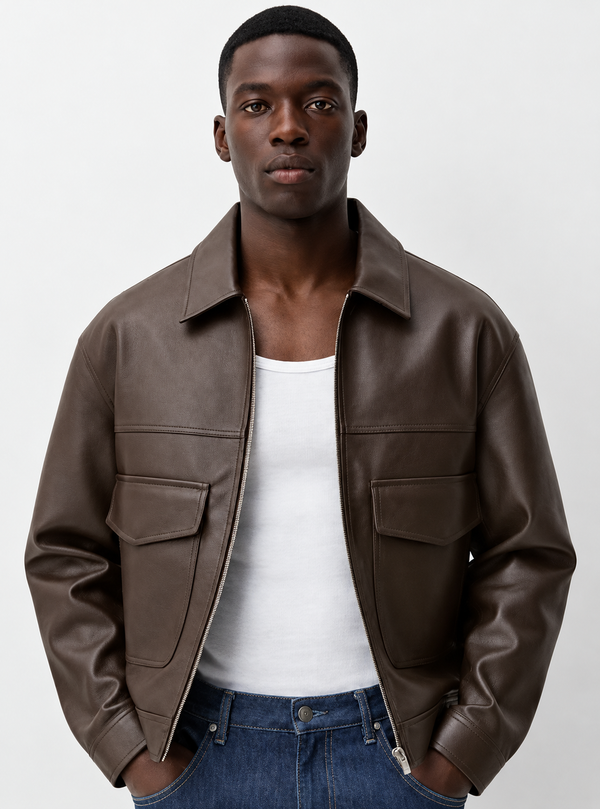 Loose-Fit Faux Leather Business-Style Jacket