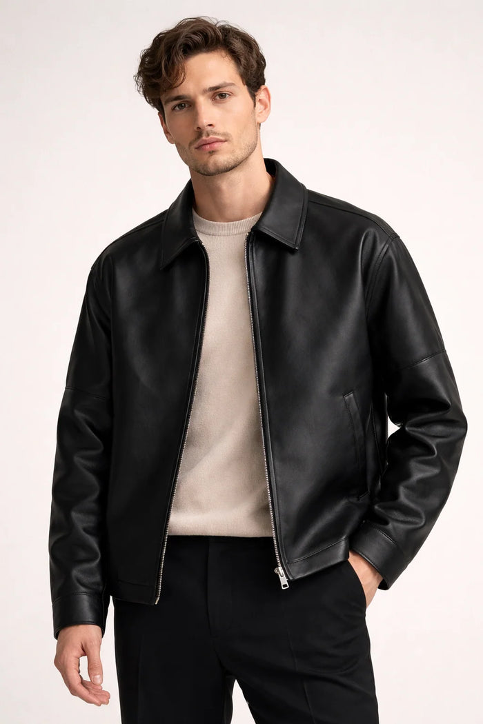 Loose-Fit Black Casual Polyester Jacket